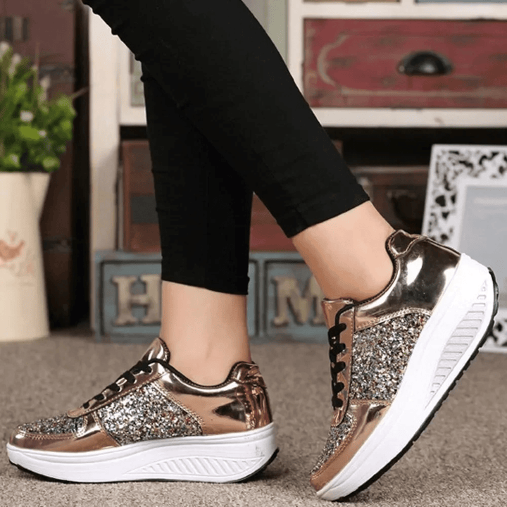 Dames Platform Sneakers – Glitters & Verhoogde Zool, Comfortabel & Trendy