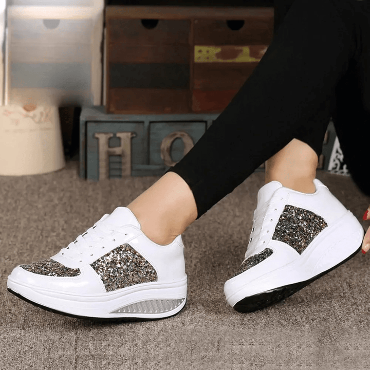 Dames Platform Sneakers – Glitters & Verhoogde Zool, Comfortabel & Trendy