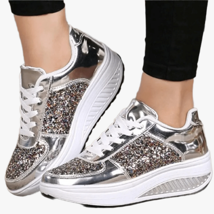 Dames Platform Sneakers – Glitters & Verhoogde Zool, Comfortabel & Trendy