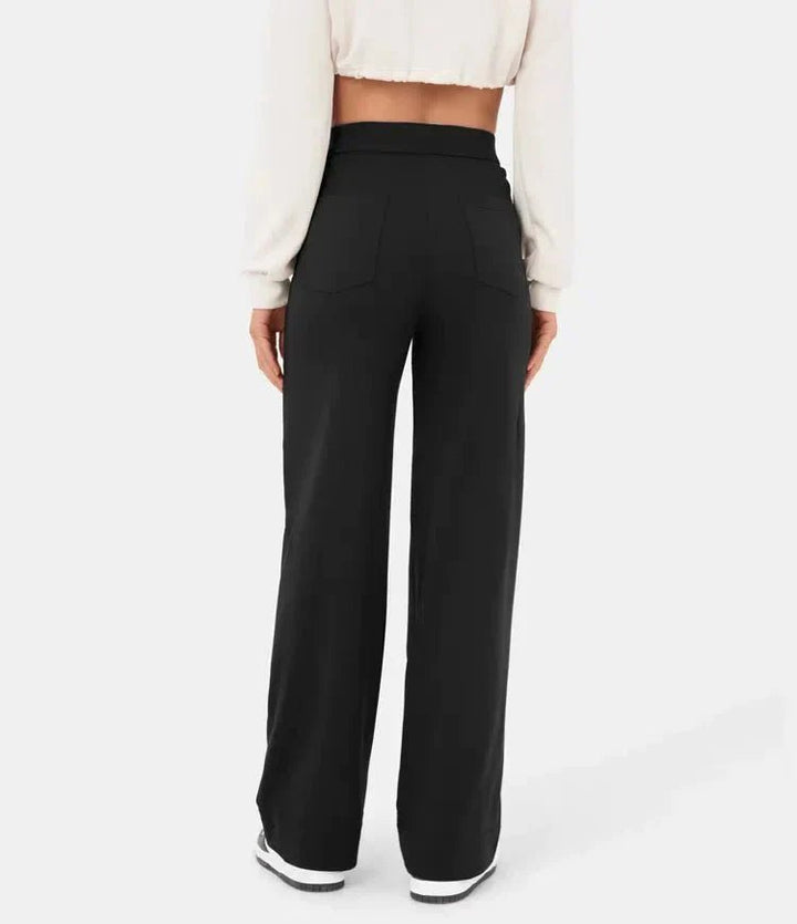Dames Wide Leg Broek – Elegante Hoge Taille Broek met Knoopdetails