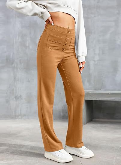 Dames Wide Leg Broek – Elegante Hoge Taille Broek met Knoopdetails