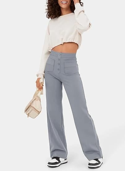 Dames Wide Leg Broek – Elegante Hoge Taille Broek met Knoopdetails