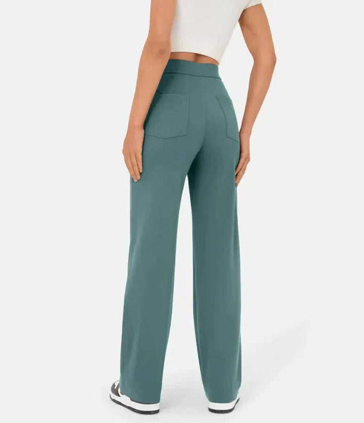 Dames Wide Leg Broek – Elegante Hoge Taille Broek met Knoopdetails