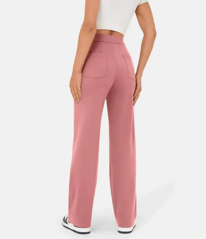 Dames Wide Leg Broek – Elegante Hoge Taille Broek met Knoopdetails