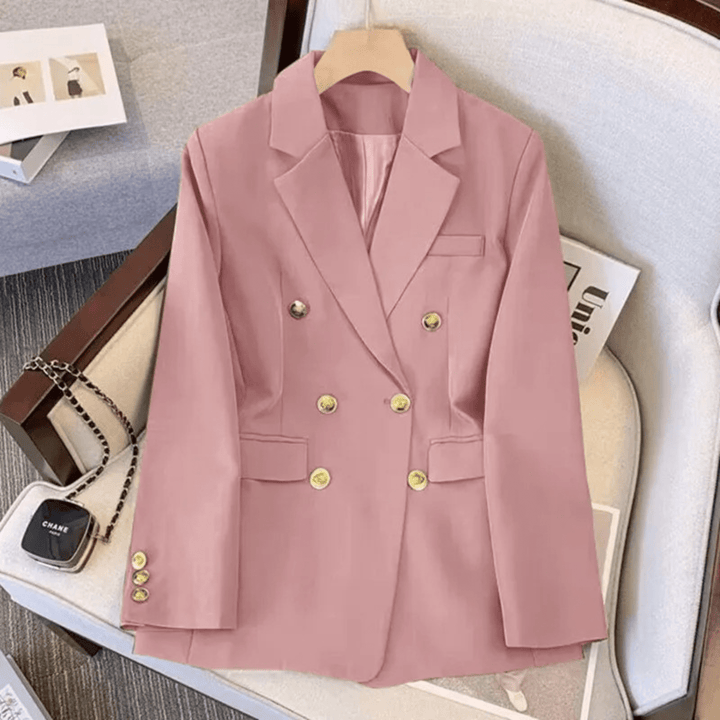 Dubbelrijige Damesblazer – Elegante Lange Blazer met Knopen voor Werk en Kantoor