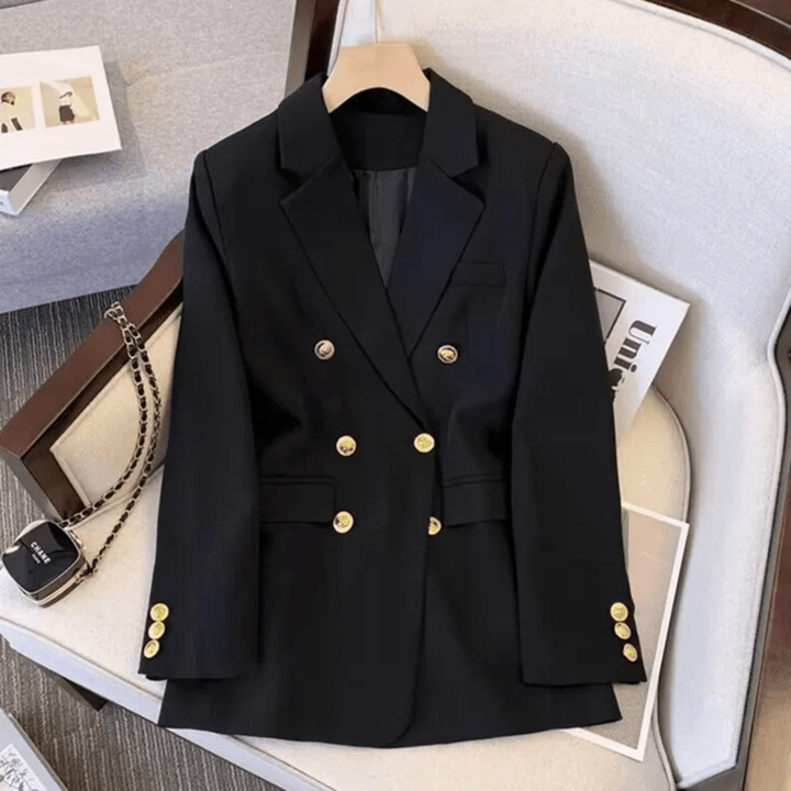 Dubbelrijige Damesblazer – Elegante Lange Blazer met Knopen voor Werk en Kantoor