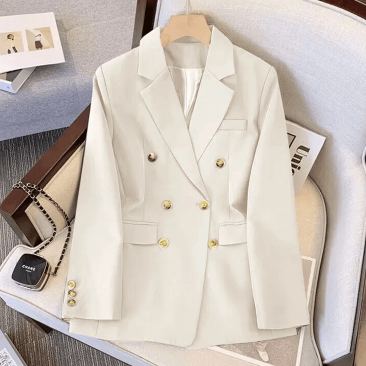 Dubbelrijige Damesblazer – Elegante Lange Blazer met Knopen voor Werk en Kantoor