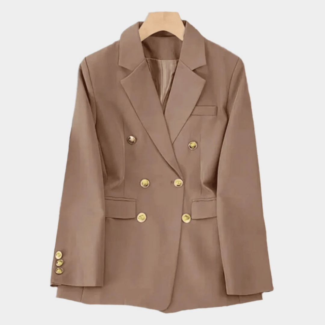 Dubbelrijige Damesblazer – Elegante Lange Blazer met Knopen voor Werk en Kantoor
