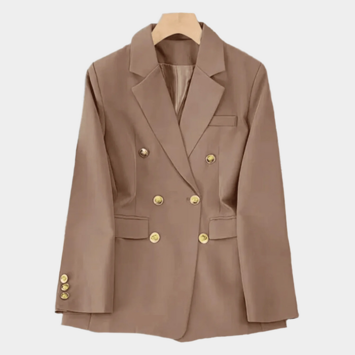 Dubbelrijige Damesblazer – Elegante Lange Blazer met Knopen voor Werk en Kantoor