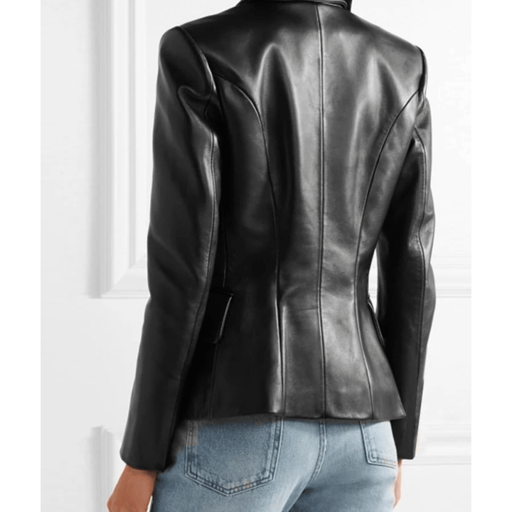 Dubbelrijige Damesblazer – Getailleerde Leren Look voor Herfst en Avondoutfits