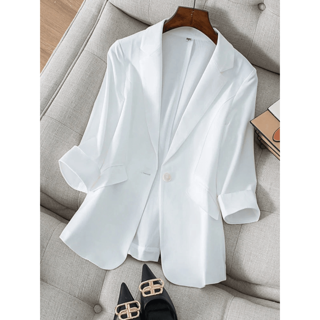 Enkelrijige Damesblazer – Stijlvolle Lange Blazer met Reverskraag voor Werk en Casual