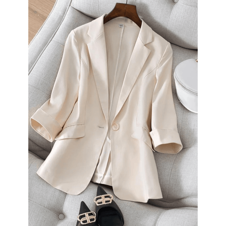 Enkelrijige Damesblazer – Stijlvolle Lange Blazer met Reverskraag voor Werk en Casual