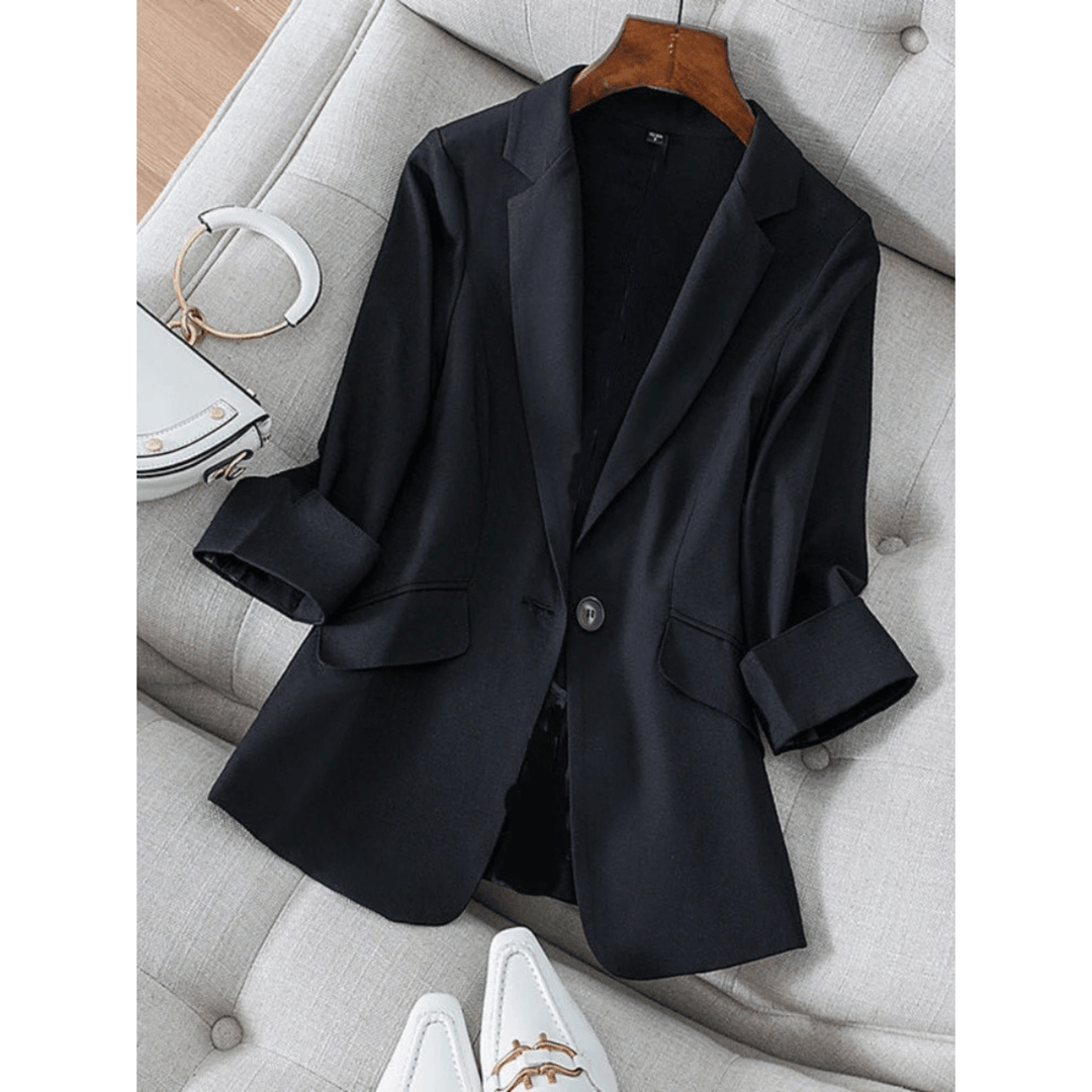 Enkelrijige Damesblazer – Stijlvolle Lange Blazer met Reverskraag voor Werk en Casual