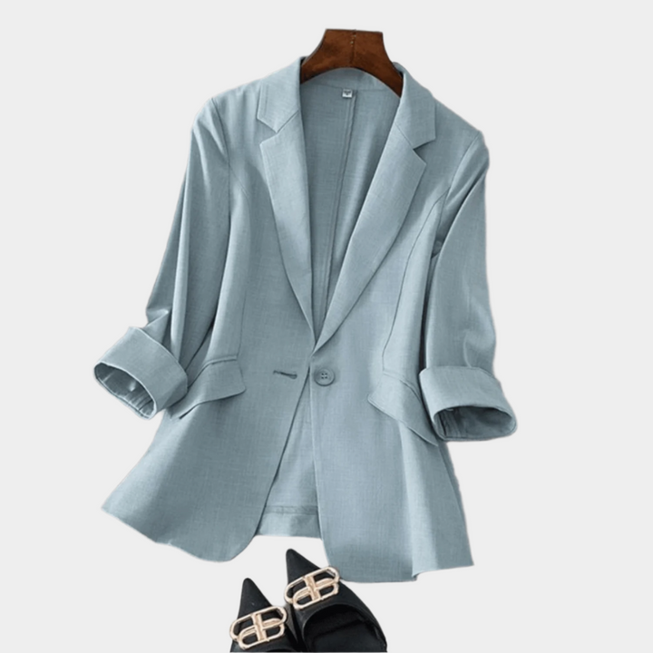 Enkelrijige Damesblazer – Stijlvolle Lange Blazer met Reverskraag voor Werk en Casual