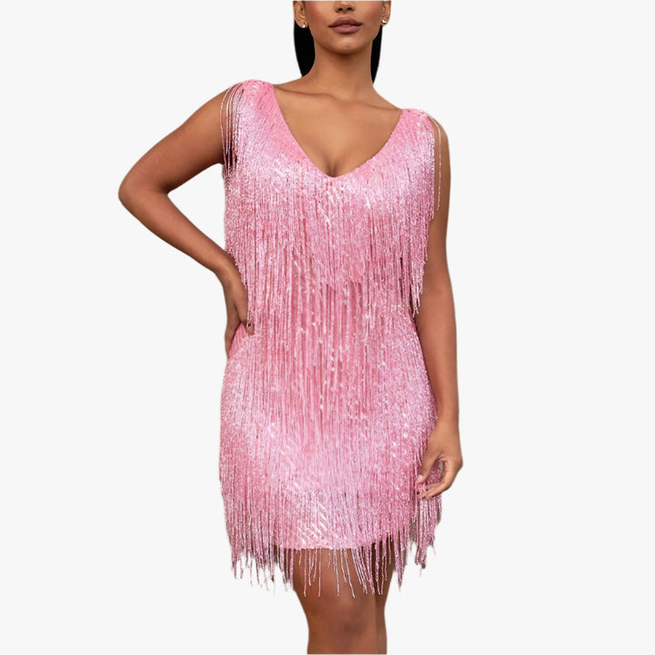 Flapper Jurk met Fringes – V-hals, Mouwloos, Charleston Stijl, Feestjurk