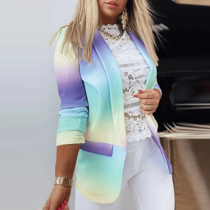 Getailleerde Damesblazer – Lange Blazer met Kleurrijke Print voor Casual en Trendy Looks