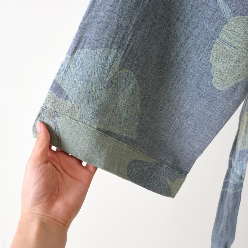 Julia | Biologisch katoenen badjas met omkeerbaar ginkgomotief