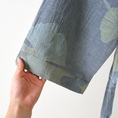 Julia | Biologisch katoenen badjas met omkeerbaar ginkgomotief