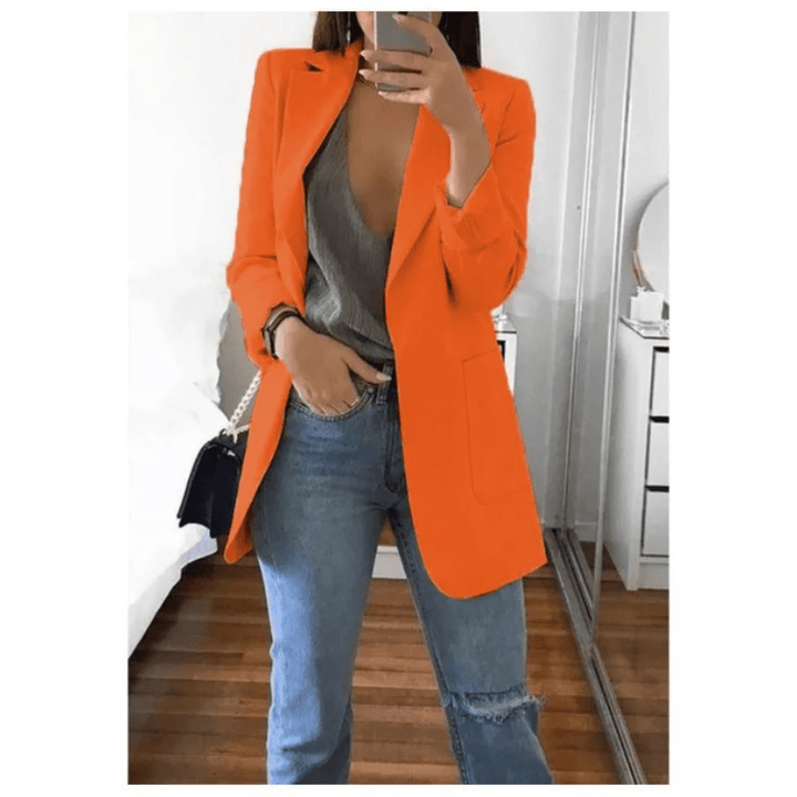 Lange Dames Blazer – Stijlvol Effen Colbert voor Werk en Kantoor