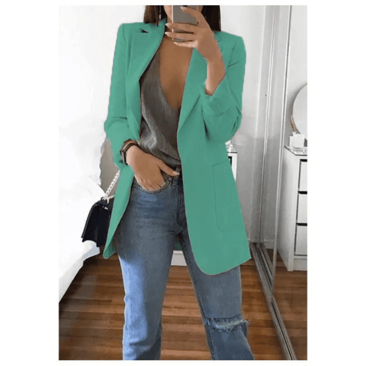 Lange Dames Blazer – Stijlvol Effen Colbert voor Werk en Kantoor