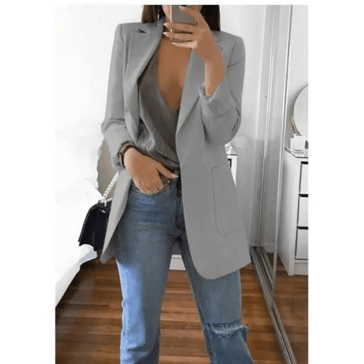 Lange Dames Blazer – Stijlvol Effen Colbert voor Werk en Kantoor