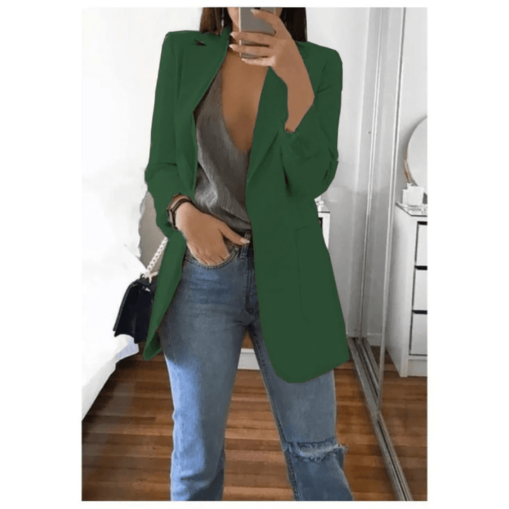 Lange Dames Blazer – Stijlvol Effen Colbert voor Werk en Kantoor