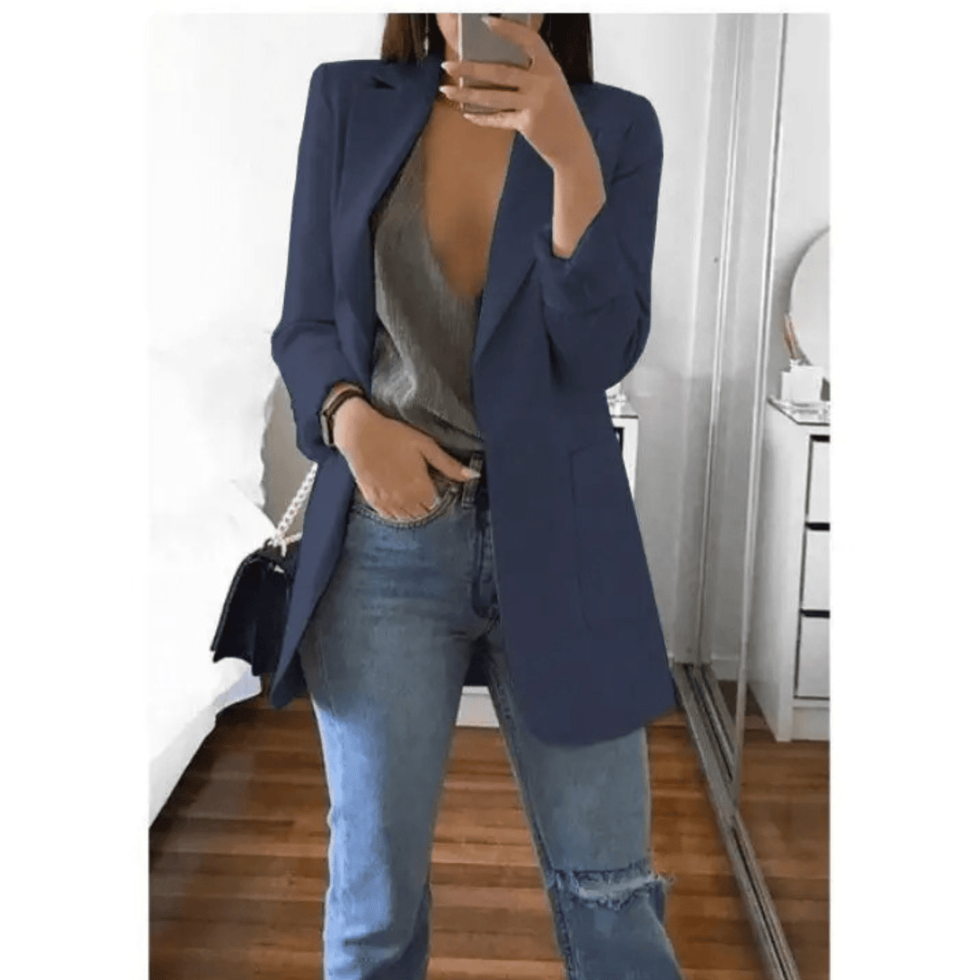 Lange Dames Blazer – Stijlvol Effen Colbert voor Werk en Kantoor
