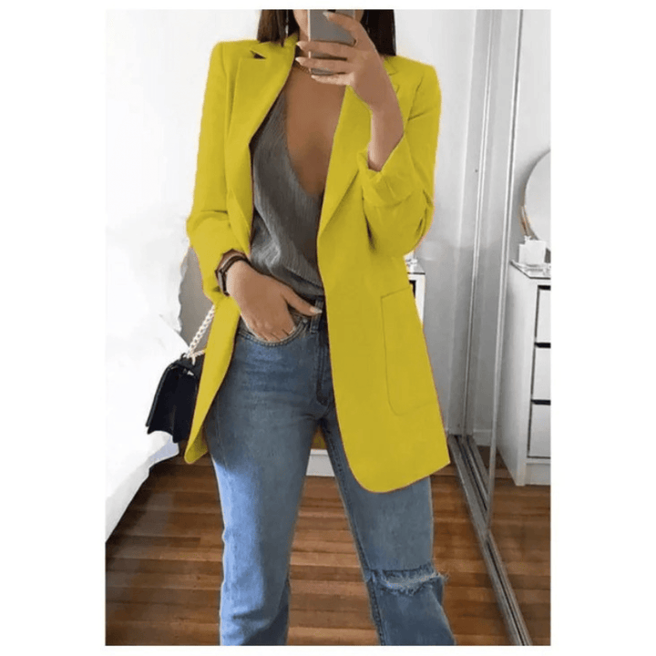 Lange Dames Blazer – Stijlvol Effen Colbert voor Werk en Kantoor