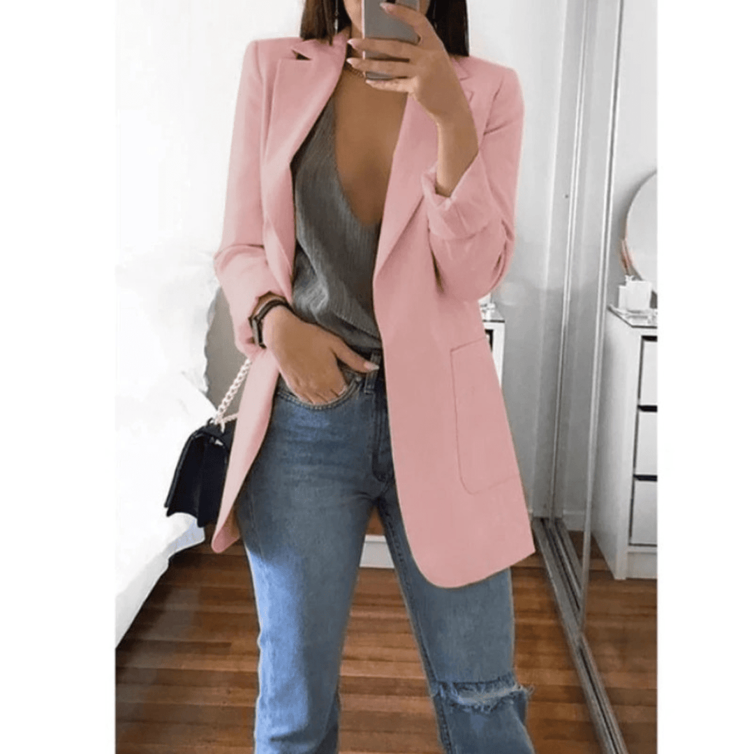 Lange Dames Blazer – Stijlvol Effen Colbert voor Werk en Kantoor