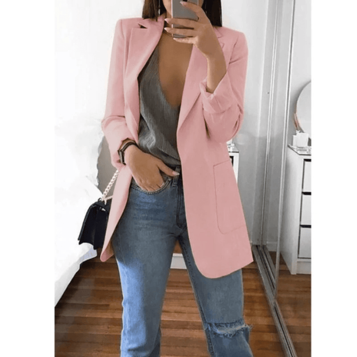 Lange Dames Blazer – Stijlvol Effen Colbert voor Werk en Kantoor