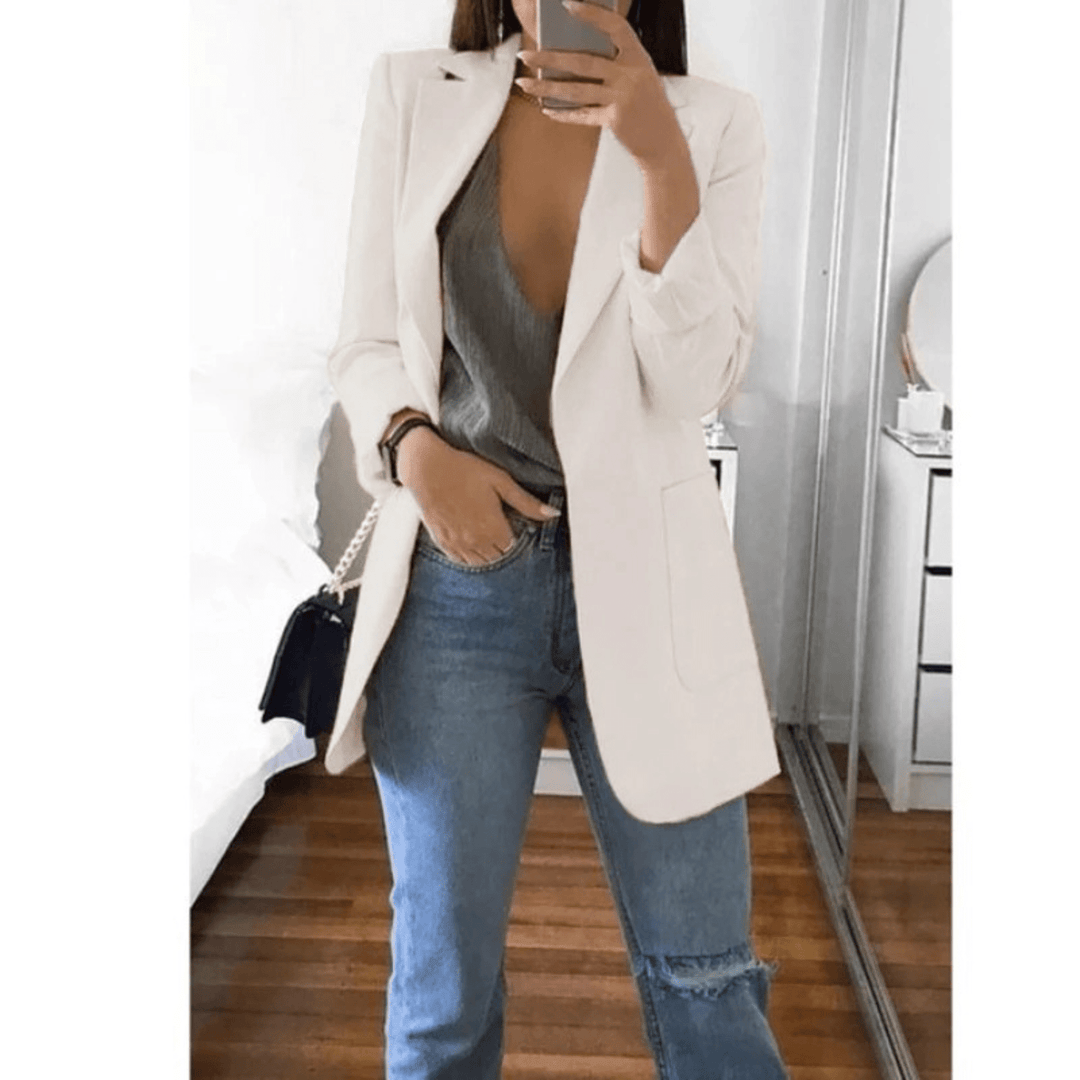 Lange Dames Blazer – Stijlvol Effen Colbert voor Werk en Kantoor