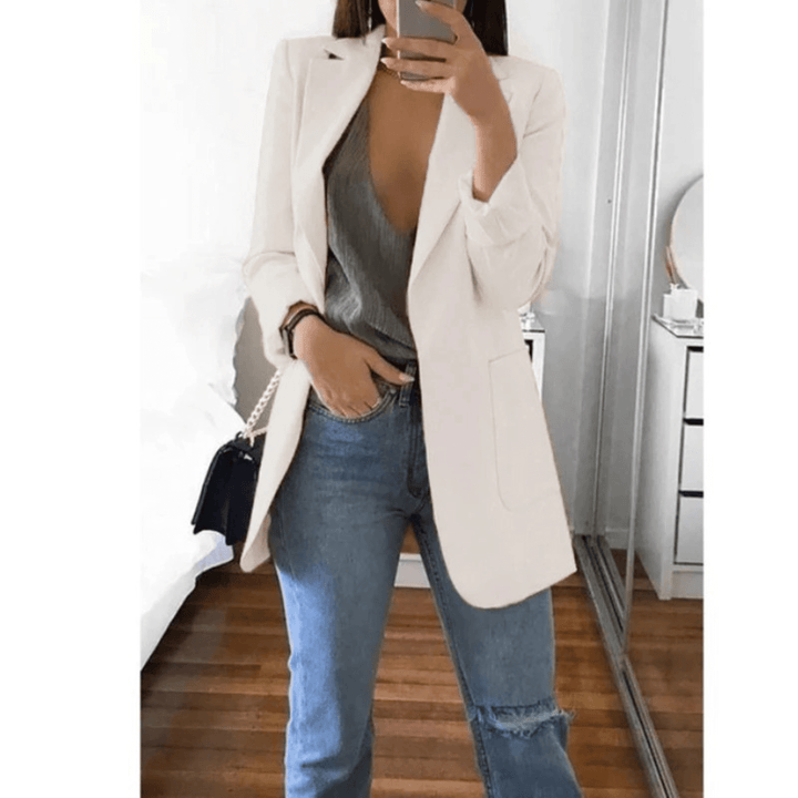 Lange Dames Blazer – Stijlvol Effen Colbert voor Werk en Kantoor