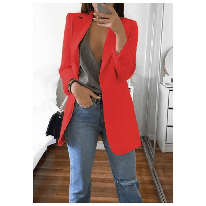 Lange Dames Blazer – Stijlvol Effen Colbert voor Werk en Kantoor