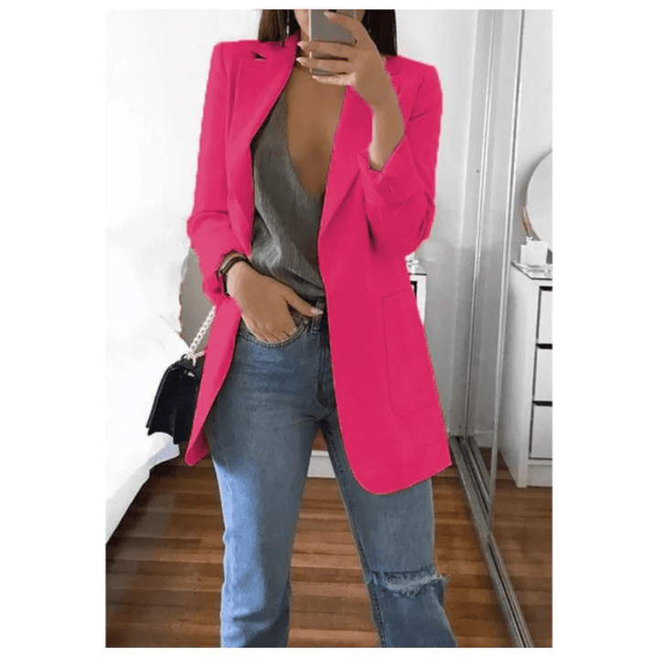 Lange Dames Blazer – Stijlvol Effen Colbert voor Werk en Kantoor