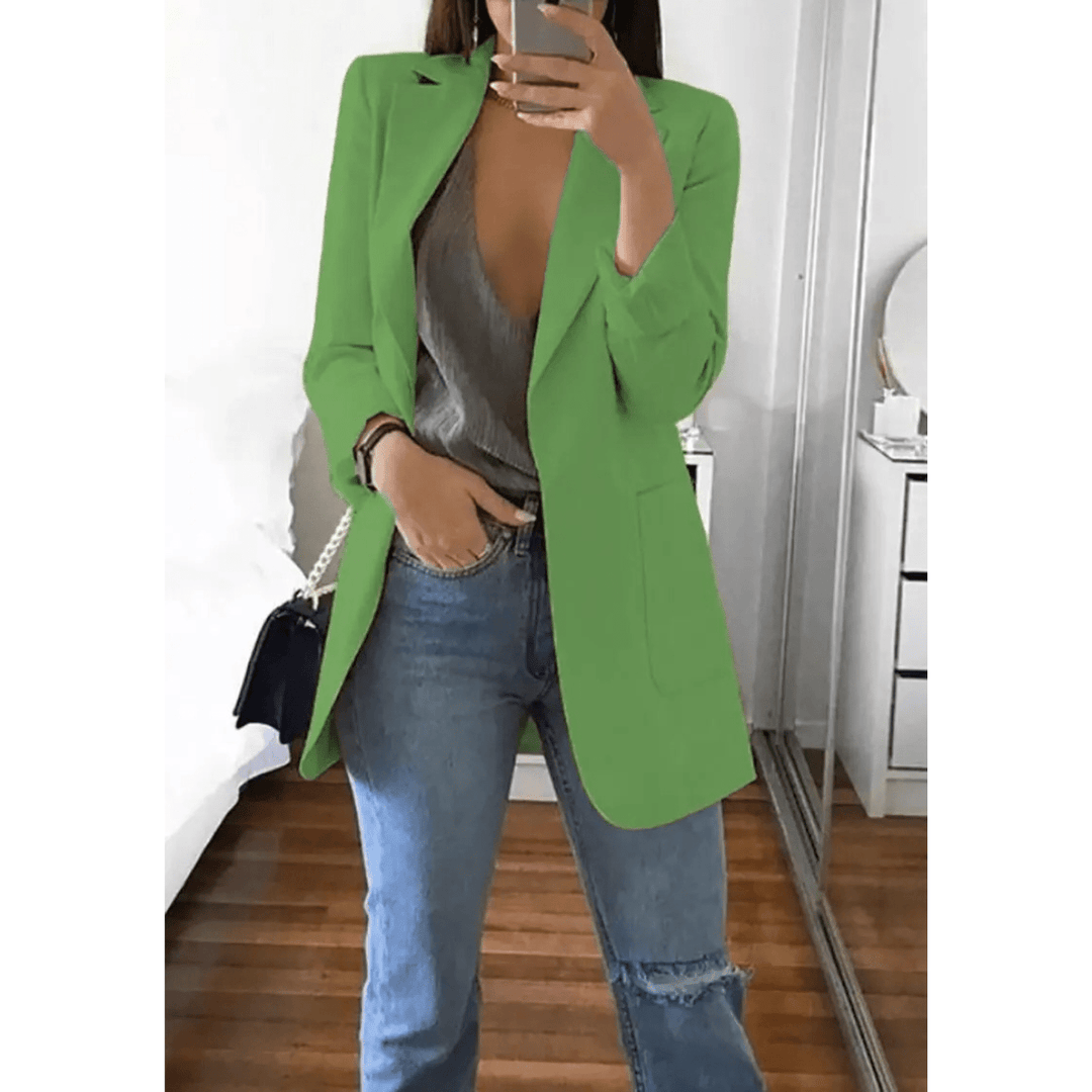 Lange Dames Blazer – Stijlvol Effen Colbert voor Werk en Kantoor