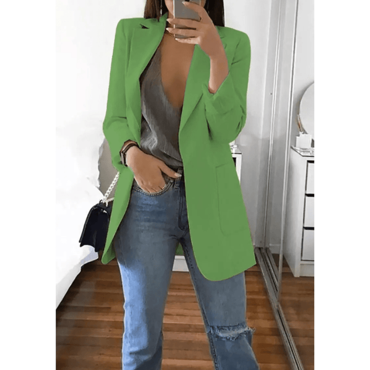 Lange Dames Blazer – Stijlvol Effen Colbert voor Werk en Kantoor
