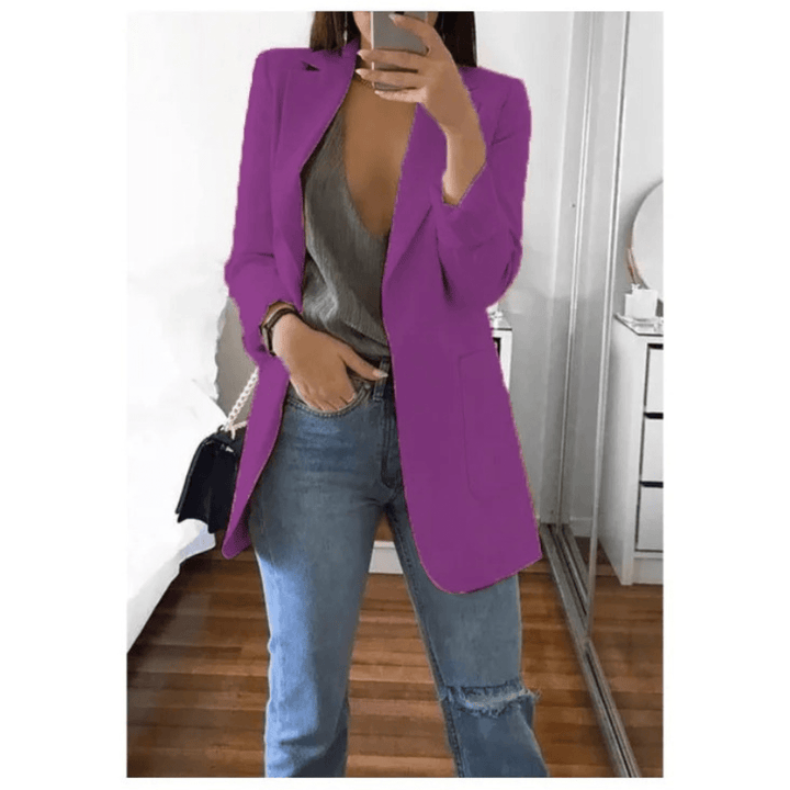 Lange Dames Blazer – Stijlvol Effen Colbert voor Werk en Kantoor