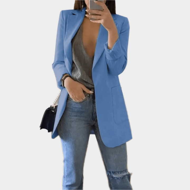 Lange Dames Blazer – Stijlvol Effen Colbert voor Werk en Kantoor