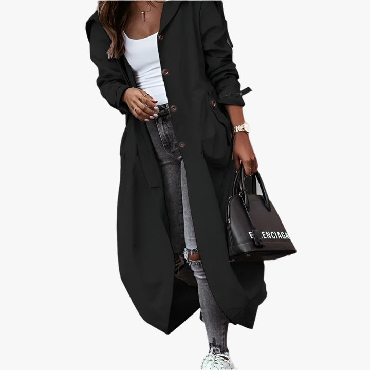 Lange Dames Trenchcoat – Elegante Jas met Tailleband, Knoopsluiting, Trendy en Chic