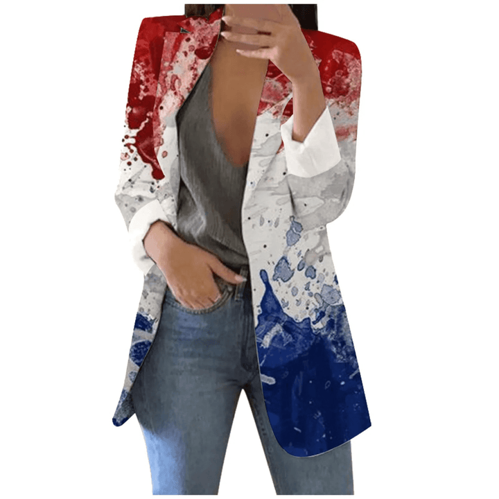 Lange Damesblazer – Vintage Blazer met Print voor Kantoor, Casual en Voorjaarsoutfits