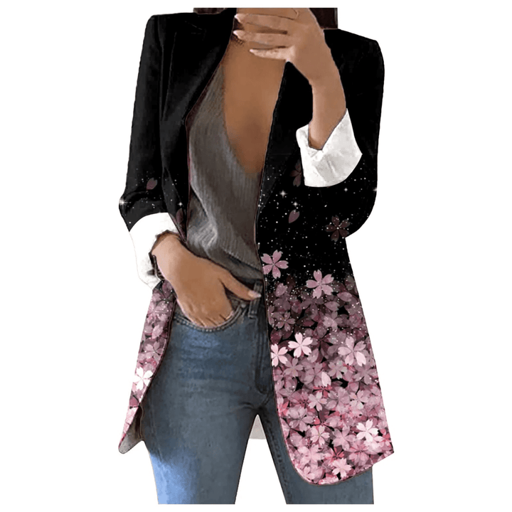 Lange Damesblazer – Vintage Blazer met Print voor Kantoor, Casual en Voorjaarsoutfits