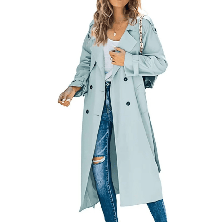 Lange Dubbelrijige Trenchcoat voor Dames – Perfect voor Zomer en Werk
