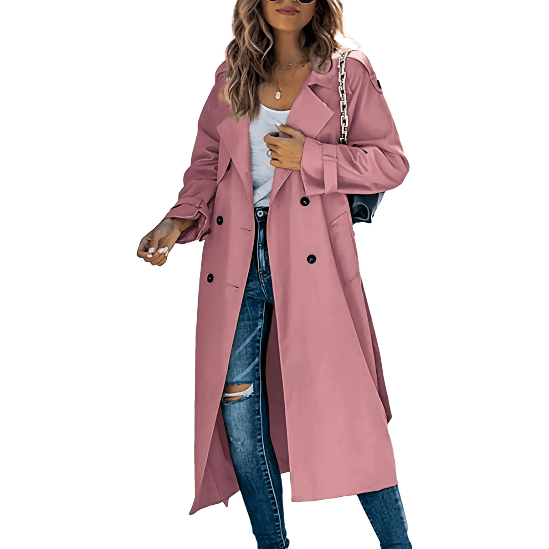 Lange Dubbelrijige Trenchcoat voor Dames – Perfect voor Zomer en Werk