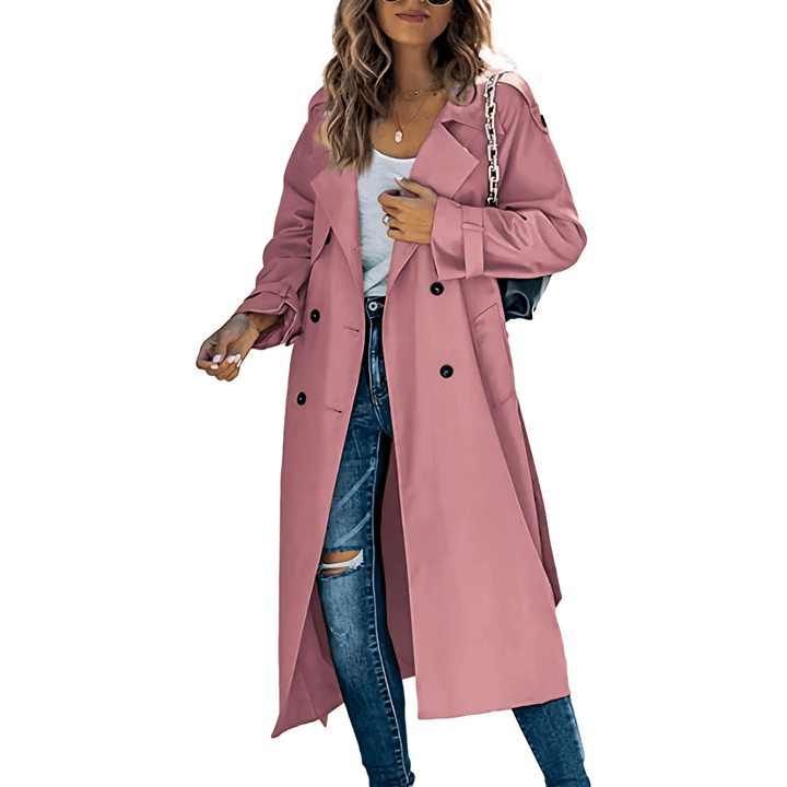 Lange Dubbelrijige Trenchcoat voor Dames – Perfect voor Zomer en Werk