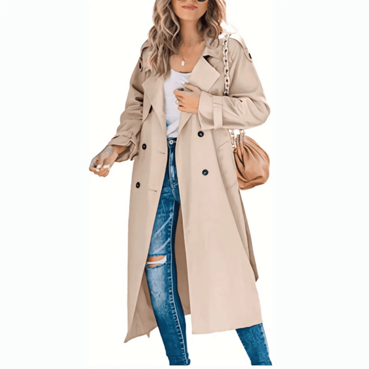 Lange Dubbelrijige Trenchcoat voor Dames – Perfect voor Zomer en Werk