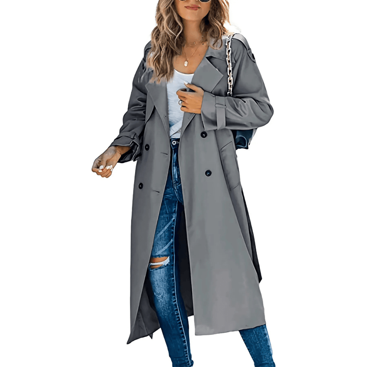 Lange Dubbelrijige Trenchcoat voor Dames – Perfect voor Zomer en Werk