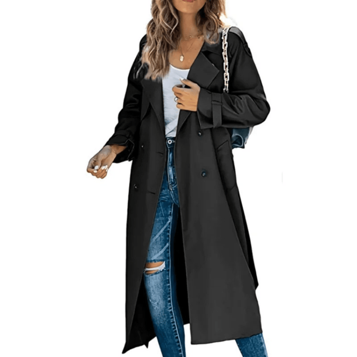 Lange Dubbelrijige Trenchcoat voor Dames – Perfect voor Zomer en Werk