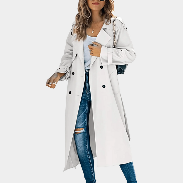Lange Dubbelrijige Trenchcoat voor Dames – Perfect voor Zomer en Werk
