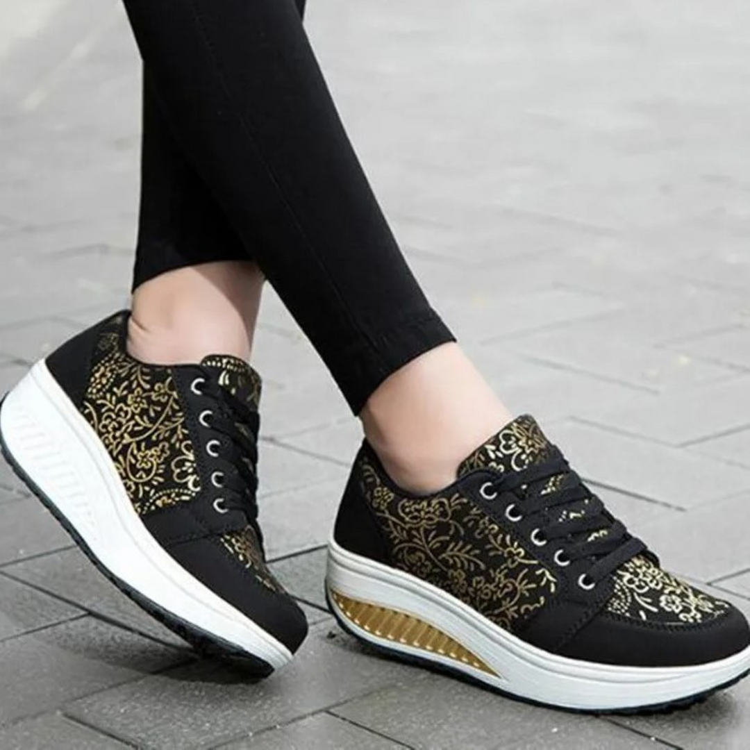 Lederen orthopedische dames sneakers met bloemenprint