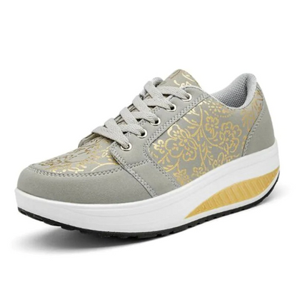 Lederen orthopedische dames sneakers met bloemenprint